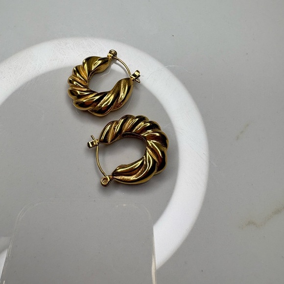 Gold Twisted Hoop Earrings—————-on hold for order—- - Picture 2 of 2